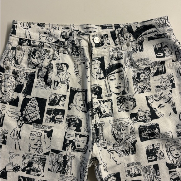 Reformation Newsprint/Comic Print Highrise Jeans - Picture 4 of 17